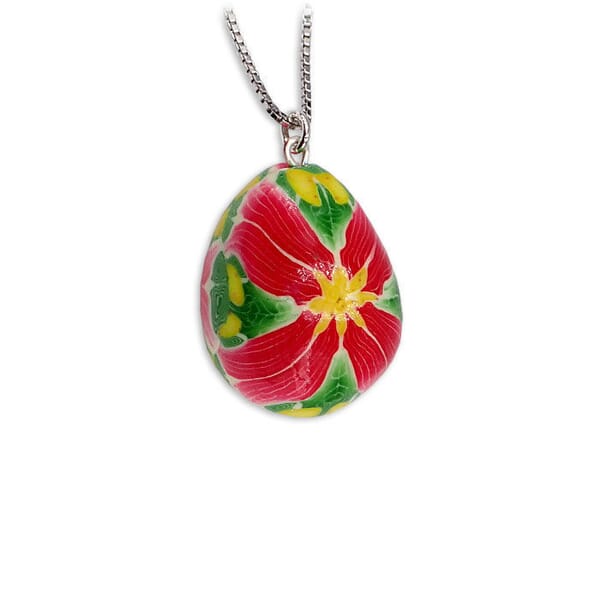 Smykke egg Poinsettia & stjerner, 24x18 mm, håndlaget - 240833 Smykke egg Poinsettia & stjerner, 24x18 mm, håndlaget - 240833