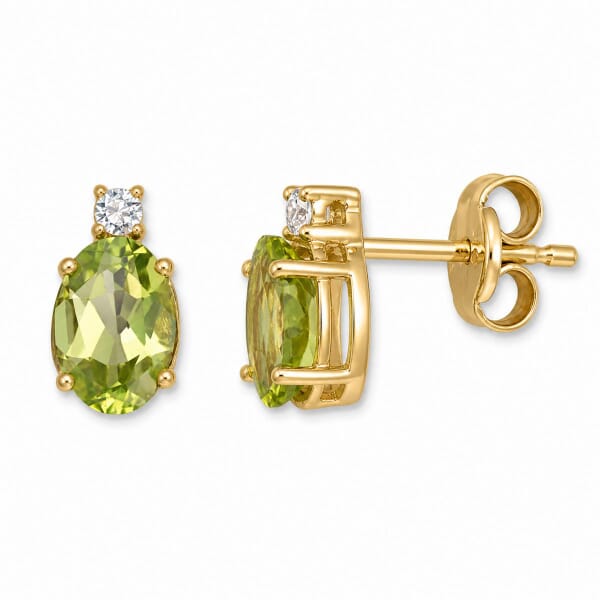 Gulløredobber med peridot og zirkon i 14K gult gull - 47644 Gulløredobber med peridot og zirkon i 14K gult gull - 47644