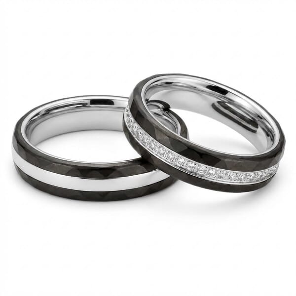Gifteringer i hvitt gull med carbon og diamanter - 4981458 Gifteringer i hvitt gull med carbon og diamanter - 4981458
