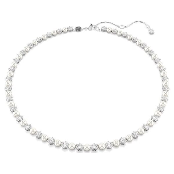 Swarovski collier Matrix Tennis necklace Crystal pearl, Round cut, White, Rhodium plated - 5689623