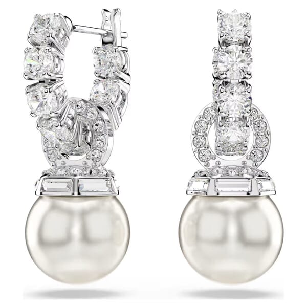 Swarovski øredobber Matrix drop earrings Crystal pearl, Round cut, White, Rhodium plated - 5691716