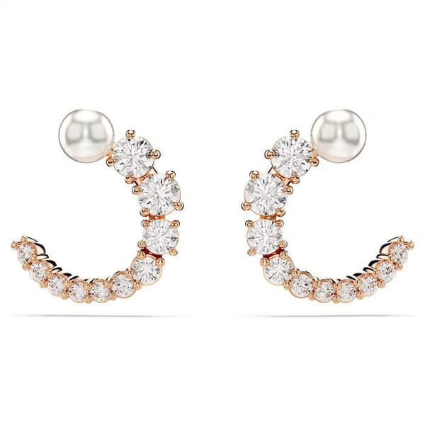 Swarovski øredobber Matrix hoop earrings Crystal pearl, Round cut, White, Rose gold-tone plated - 5692264
