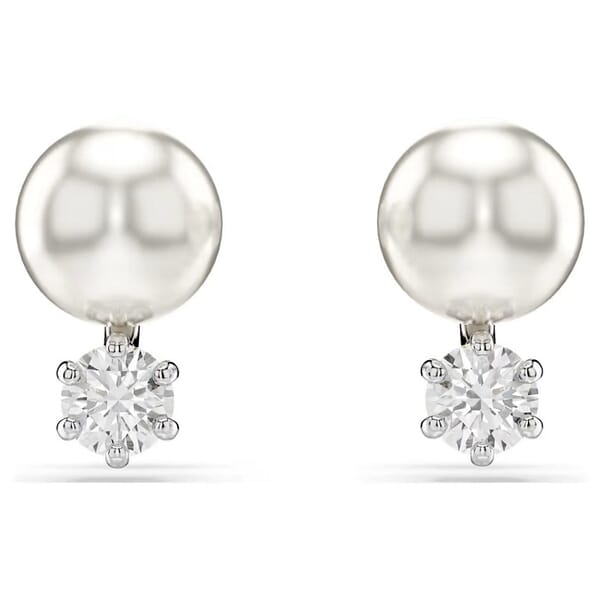 Swarovski øredobber New Matrix stud earrings Crystal pearl, Round cut, White, Rhodium plated - 5694225