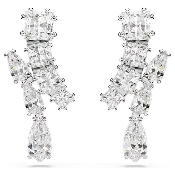 Swarovski øredobber Matrix drop earrings Mixed cuts, White, Rhodium plated - 5700418