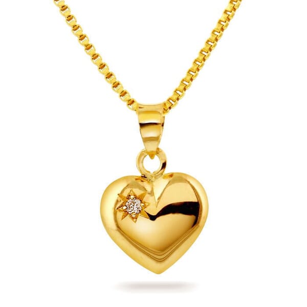 Gullhjerte stor med diamant 0,01ct, bredde 9 mm - 5701 Gullhjerte stor med diamant 0,01ct, bredde 9 mm - 5701