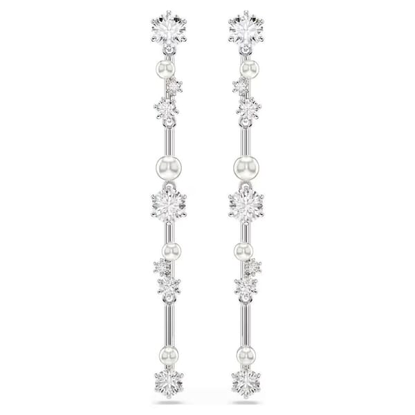 Swarovski øredobber Constella drop earrings Crystal pearl, Round cuts, White, Rhodium plated - 5705614