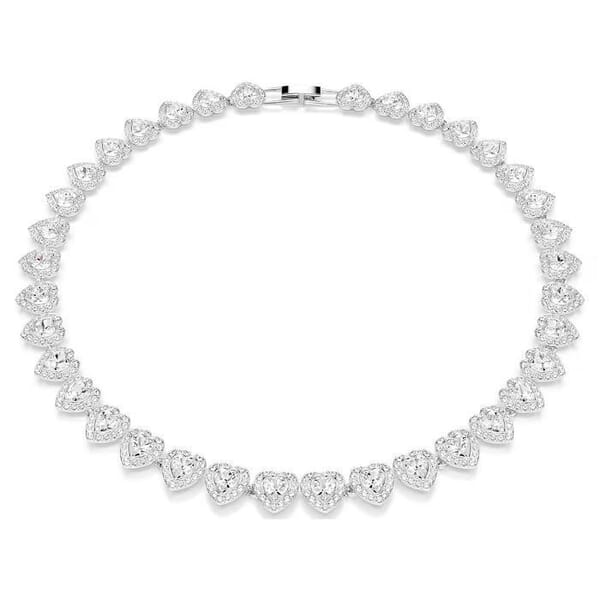Swarovski collier Ariana Grande x Swarovski Tennis necklace Mixed cuts, Heart, White, Rhodium plated - 5720857