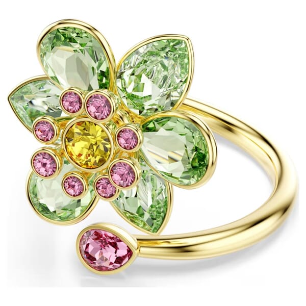 Swarovski Idyllia open ring Mixed cuts, Flower, Green, Gold-tone plated - 5721596 Swarovski Idyllia open ring Mixed cuts, Flower, Green, Gold-tone plated - 5721596