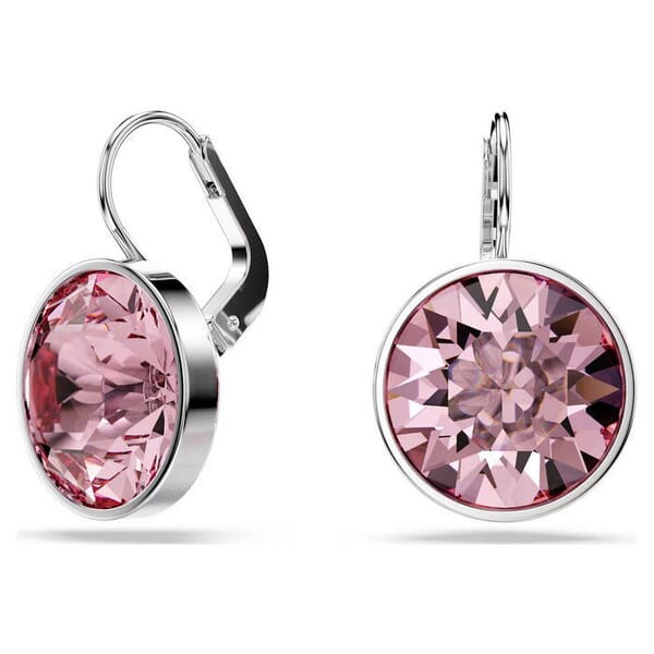 Swarovski øredobber Bella drop earrings Round cut, Pink, Rhodium plated - 5724290