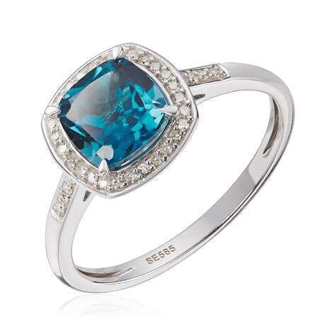 Diamantring i hvitt gull med topas og diam. 0,10ct W-SI - 57297