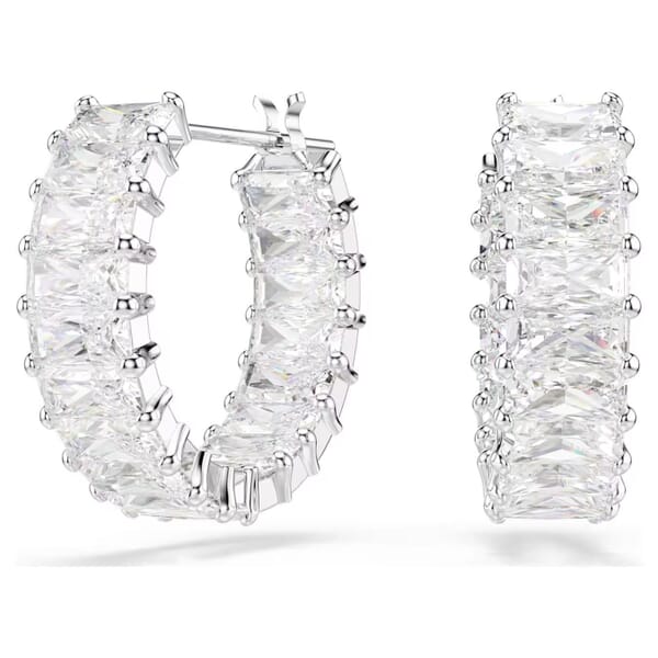 Swarovski øredobber Matrix hoop earrings Baguette cut, White, Rhodium plated - 5733397