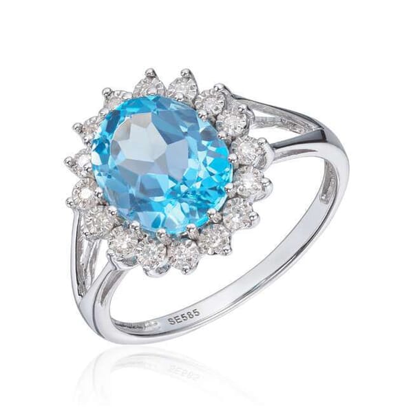 Diamantring med 0,08ct WSI og topas i hvitt gull 14 kt - 57338