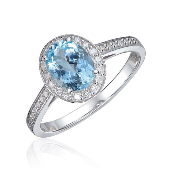 Gullring Capri i hvitt gull 14kt med akvamarin og 0,24ct W-Si - 57434 Gullring Capri i hvitt gull 14kt med akvamarin og 0,24ct W-Si - 57434