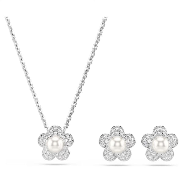 Swarovski smykkesett Ariana Grande x Swarovski set Crystal pearl, Round cut, Flower, White, Rhodium plated - 5749180 Swarovski smykkesett Ariana Grande x Swarovski set Crystal pearl, Round cut, Flower, White, Rhodium plated - 5749180