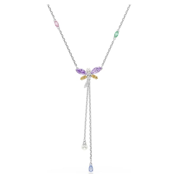 Swarovski collier Ariana Grande x Swarovski Y necklace Mixed cuts, Dragonfly, Multicolored, Rhodium plated - 5749183
