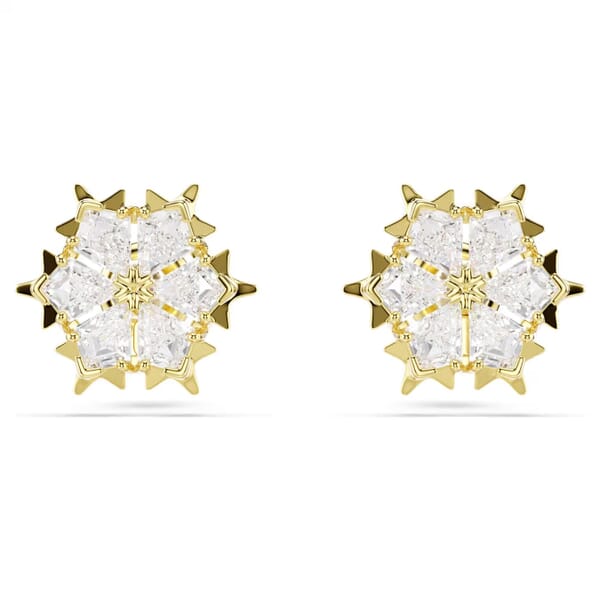 Swarovski øredobber Magic stud earrings Mixed cuts, Snowflake, White, 18K gold finish - 5757816