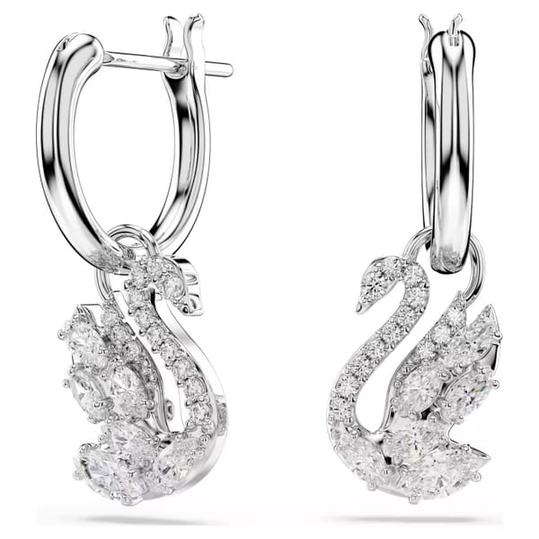 Swarovski øredobber Swan drop earrings Mixed cuts, Swan, White, Rhodium plated - 5759942