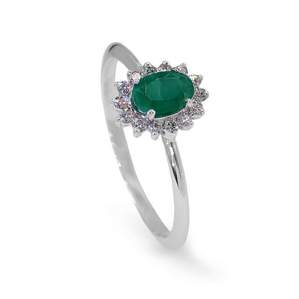 Diamantring i hvitt gull med 0,14 ct W-Si og smaragd 0,47 - 57725200 Diamantring i hvitt gull med 0,14 ct W-Si og smaragd 0,47 - 57725200