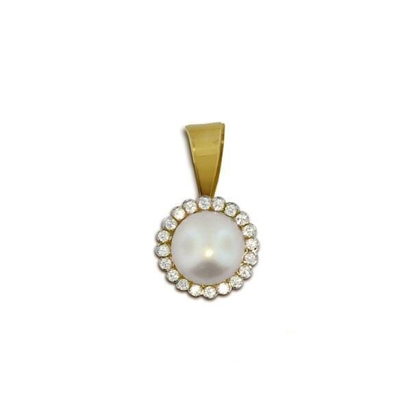 Smykke med perle & zirkonia i gult gull - 79014 Smykke med perle & zirkonia i gult gull - 79014