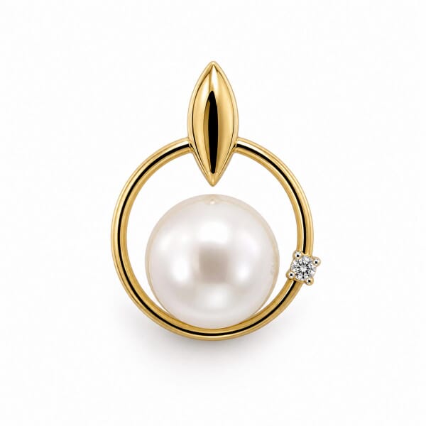 Diamantsmykke i gult gull med 0,01ct W-P og perle - BUR321035