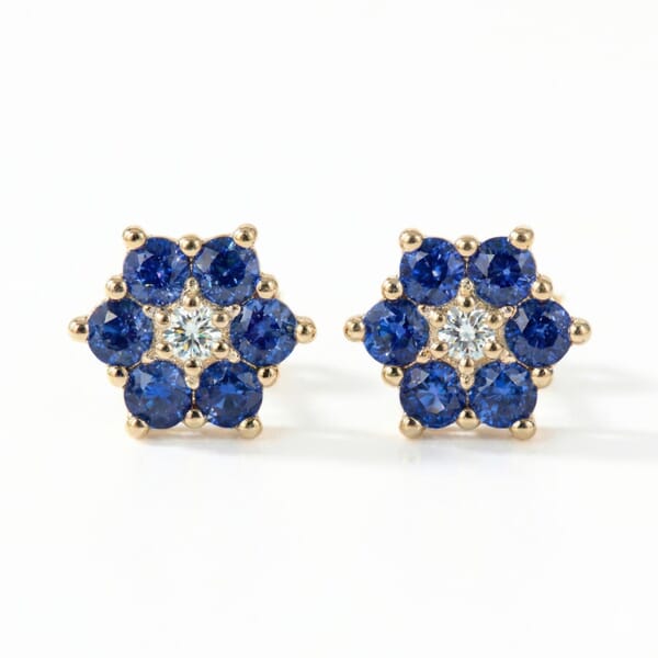 Diamantøredobber i gull 14kt med 0,02ct W-P og safir - Bur345159gs