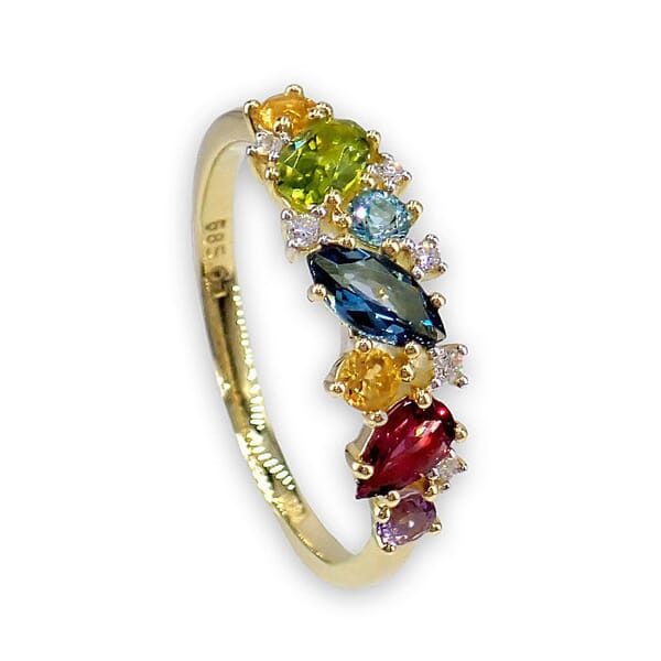 Diamantring i gult gull 0,04 ct W-Si med edelstener- Bur560797 Diamantring i gult gull 0,04 ct W-Si med edelstener- Bur560797