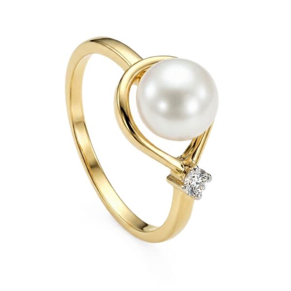 Gullring i gull 14kt med perle og 0,08 ct TW-Si - COC5071033 Gullring i gull 14kt med perle og 0,08 ct TW-Si - COC5071033
