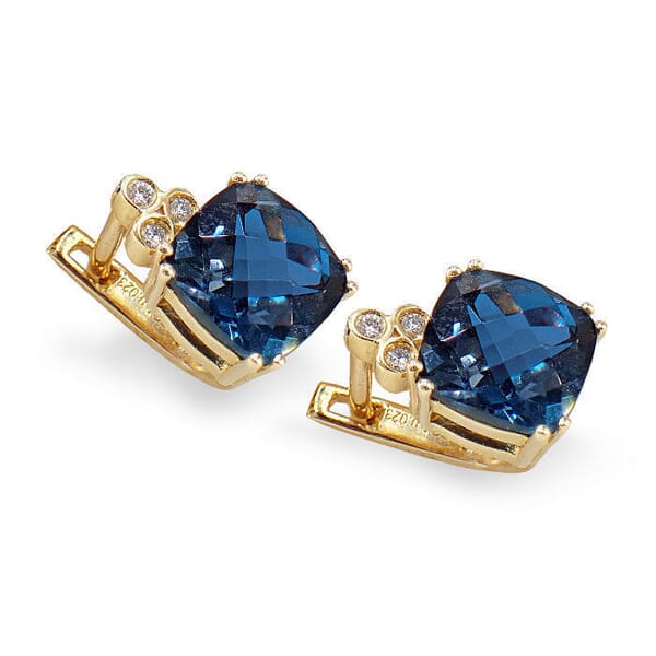 Diamant øredobber i gull med 0,045ct W-SI og London Blue Topas - COC6490 Diamant øredobber i gull med 0,045ct W-SI og London Blue Topas - COC6490