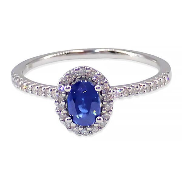 Halo diamantring i hvitt gull 14 kt med 0,14 ct W-Si & safir - bur573194