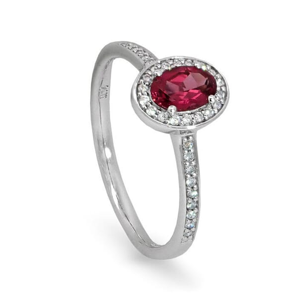 Diamantring i hvitt gull 14 kt med 0,14 ct W-Si & rosa rhodolitt - bur573224rh Diamantring i hvitt gull 14 kt med 0,14 ct W-Si & rosa rhodolitt - bur573224rh